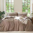MooMee Duvet Cover Set 100% Washed Cotton Linen Like King
