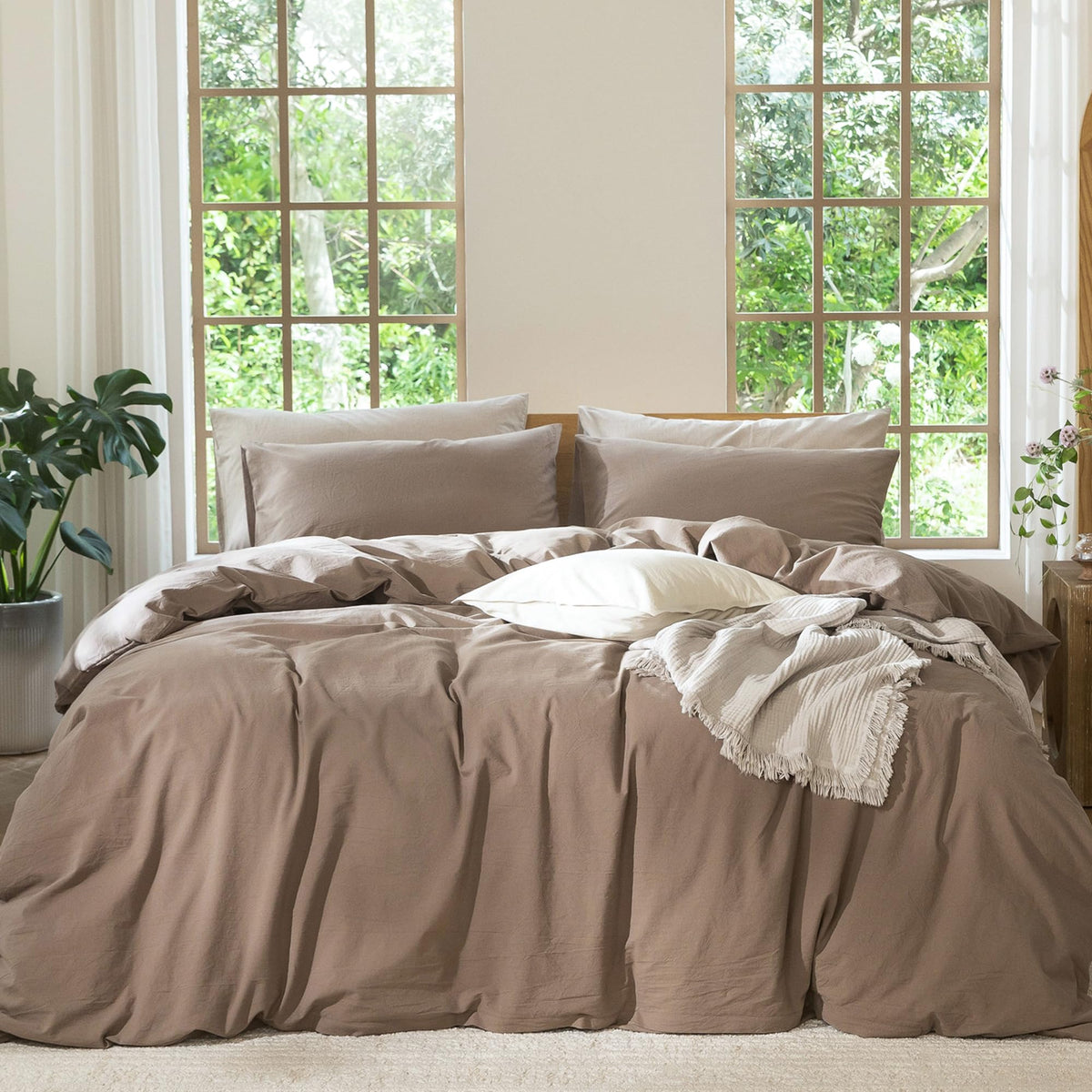 MooMee Duvet Cover Set 100% Washed Cotton Linen Like King