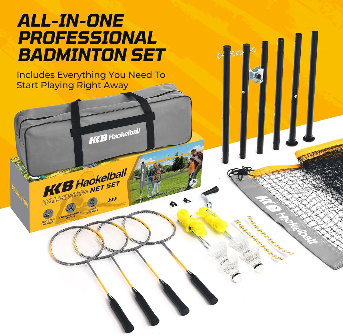 Haokelball Badminton Set with Net Rackets Shuttlecocks for Backyards Games