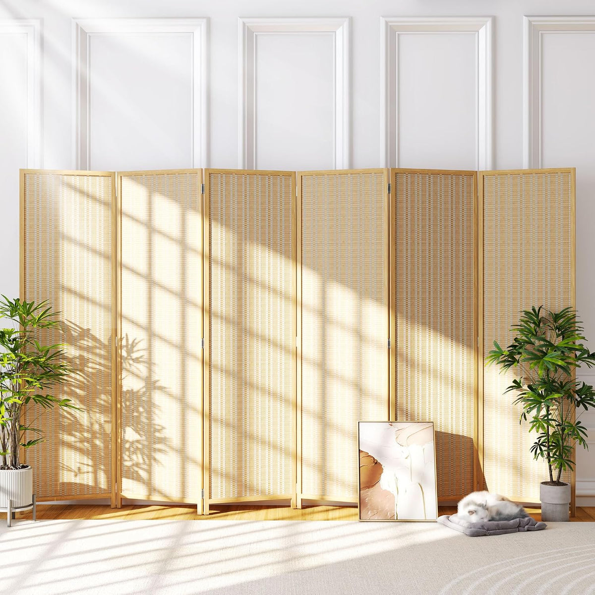 JOSTYLE Bamboo Room Divider, 6-Panel Folding Privacy Screen, 6 ft. Tall