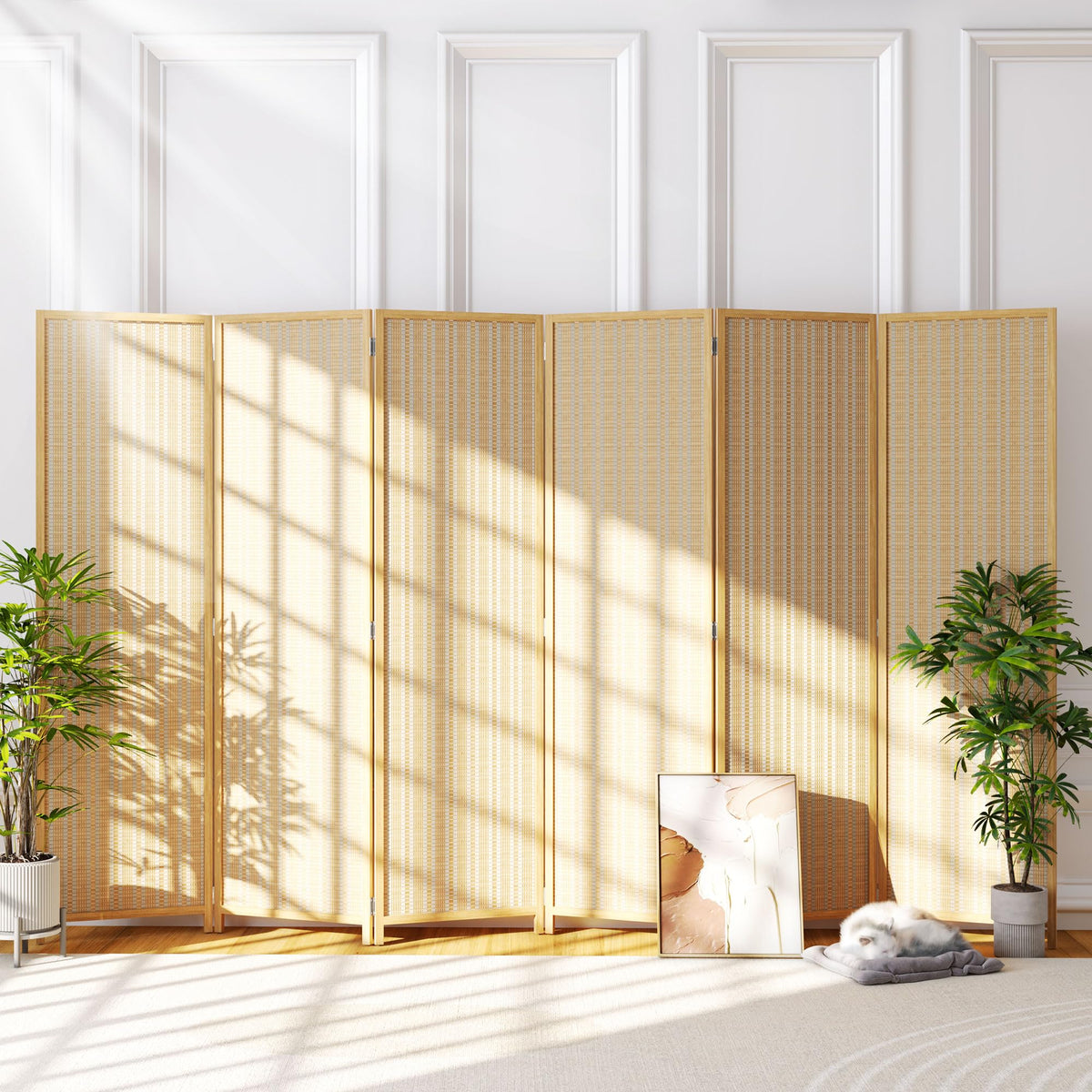 JOSTYLE Bamboo Room Divider, 6-Panel Folding Privacy Screen, 6 ft. Tall