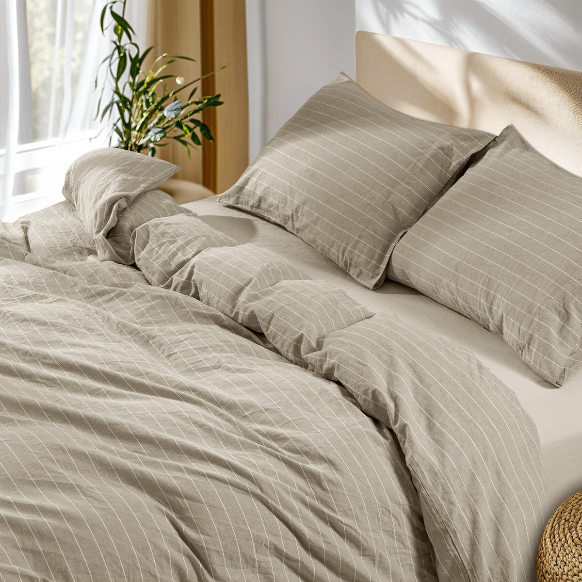 SONORO KATE 100% French Linen King Duvet Cover Set,Zipper Closure,3PC
