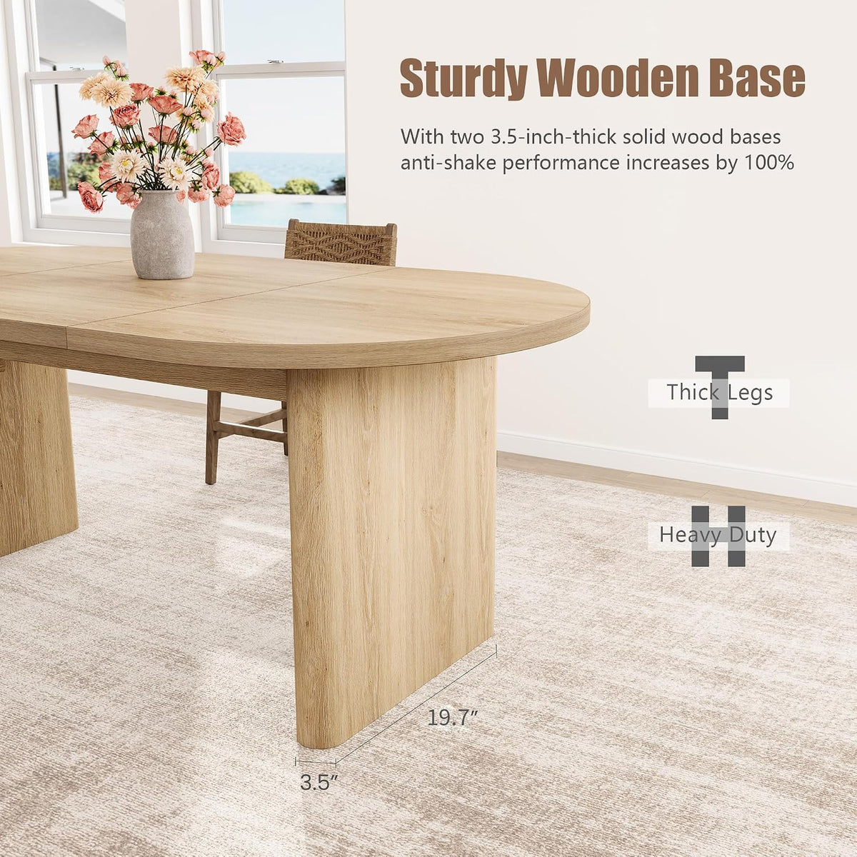 GarveeHome 63" Long Oval Dining Table with Wooden Base for 4-6 People