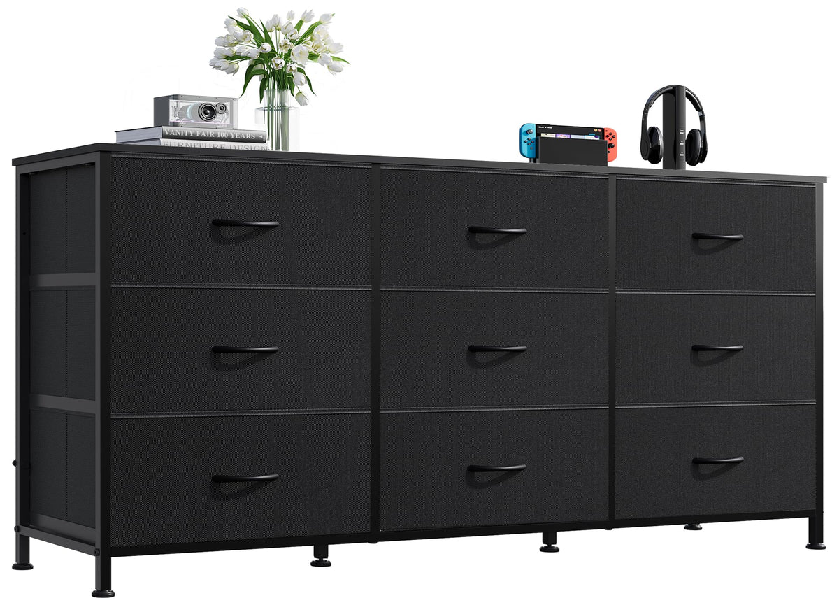 WLIVE Dresser TV Stand for 55 Inch TV, 9 Drawer Dresser for Bedroom, Black