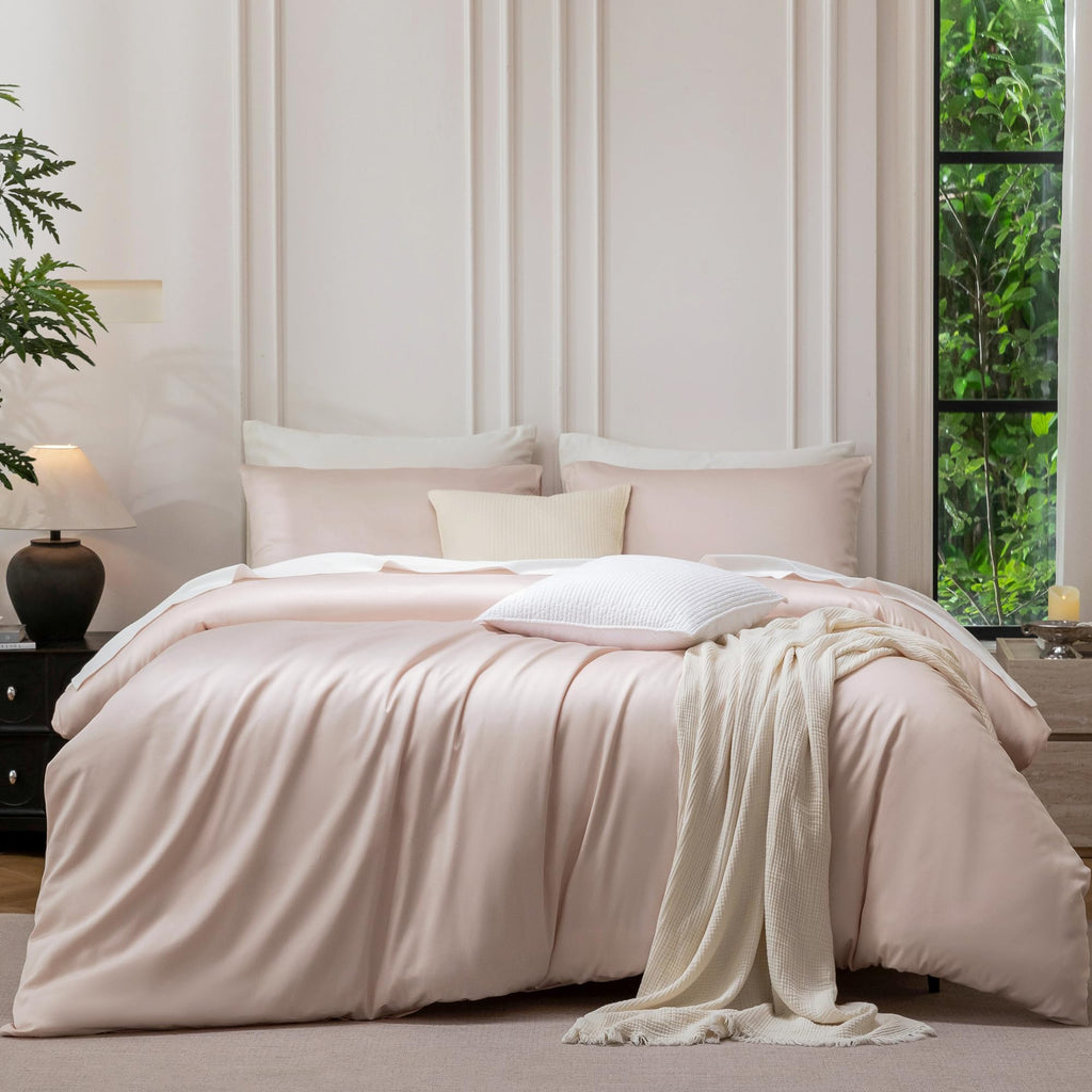 MooMee Queen Duvet Cover Set 100% Extra Long Staple Cotton Cooling Bedding