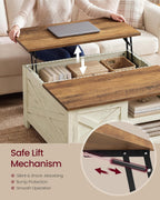 VASAGLE Farmhouse Coffee Table with Storage, Lift Top, Hidden Compartment