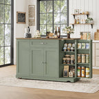HOSTACK 47" W Kitchen Island Cart with Storage, Rolling Island Table, Green