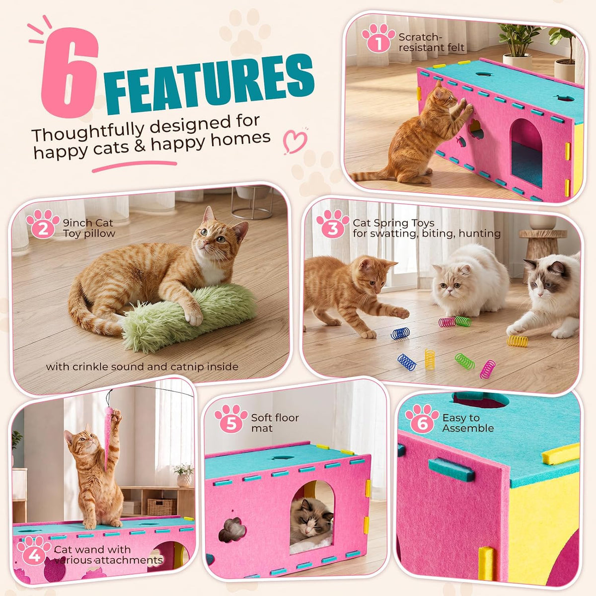 AsFrost 33inch Interactive Cat Toy Feather Toys Playhouse for Indoor Cats