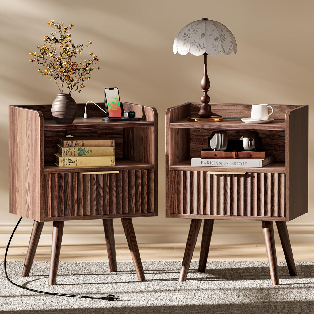 Huuger Nightstand Set of 2 with Charging Station, USB-C Port, End Tables