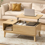 LYNCOHOME Fluted Lift Top Coffee Table with Storage, Modern Coffee Table for Living Room, Home Office(Natural)