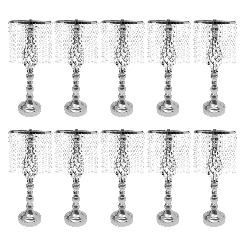 Wedding Centerpieces Silver Vases,10PCS Metal Flower Candle Holder with Sparkling Crystal Beads,Crystal Flower Vase Metal Flowers Stand for Party Tables Decorations (10PCS-Sliver-3)
