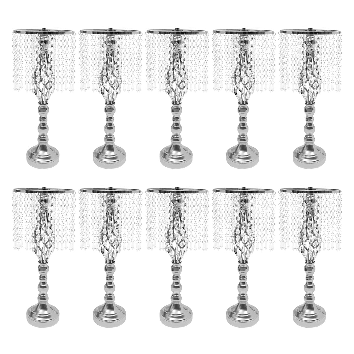 Wedding Centerpieces Silver Vases,10PCS Metal Flower Candle Holder with Sparkling Crystal Beads,Crystal Flower Vase Metal Flowers Stand for Party Tables Decorations (10PCS-Sliver-3)