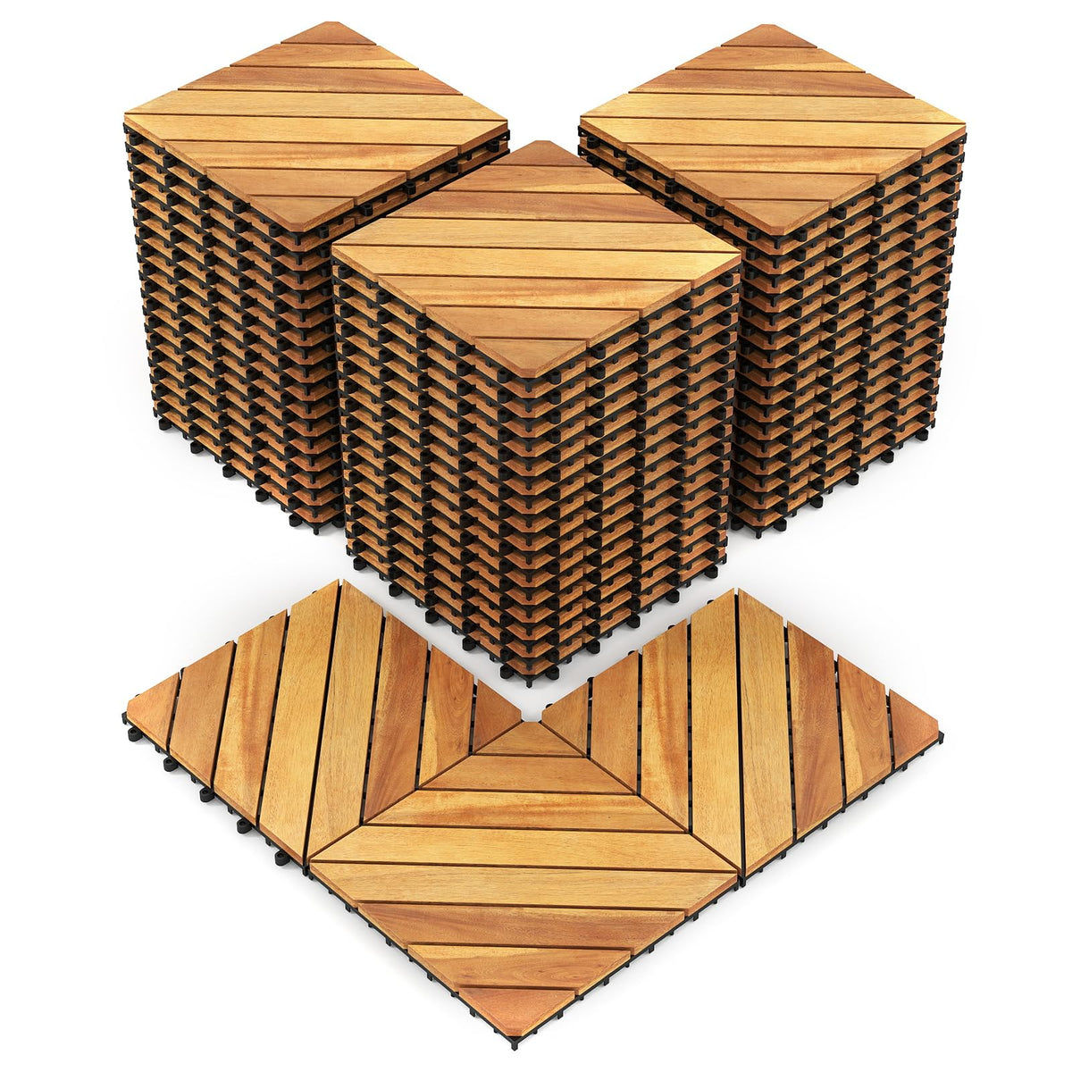 Goplus 12-Pack Acacia Wood Interlocking Deck Tiles (12 PCS,Brick)