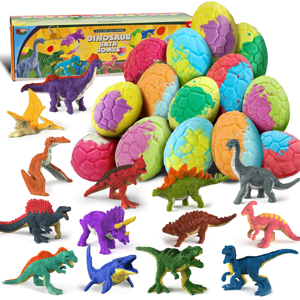 Zippytots Kids Bath Bombs with Food Toys Inside, 16 Pack Colorful Surprise Bath Fizzies Set, Organic Fizzy Bubble Bath Bombs for Girls & Boys, Ages 3+