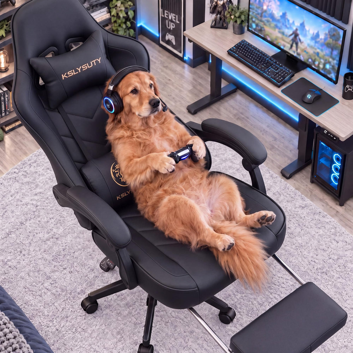 Desk Computer Gaming Chair - High Back Ergonomic Office Chair with Footrest and Lumbar Support, Swivel Comfy Home Gamer Video Game Chairs with Pocket Spring Cushion for Adults (White Leather)