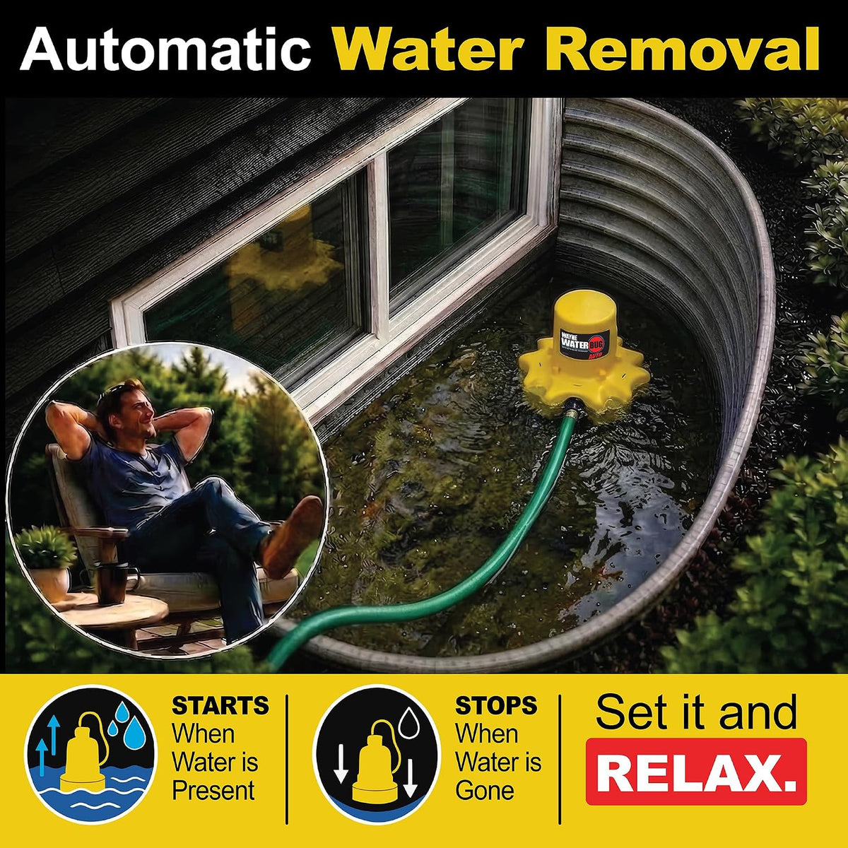 WAYNE - WaterBUG AUTO 1/4 HP 1900 GPH Auto On/Off Submersible Pump with Multi-Flo Technology - Water Removal and Transfer Pump, Yellow