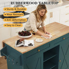 HLR Farmhouse Kitchen Island On Wheels, Teal Green