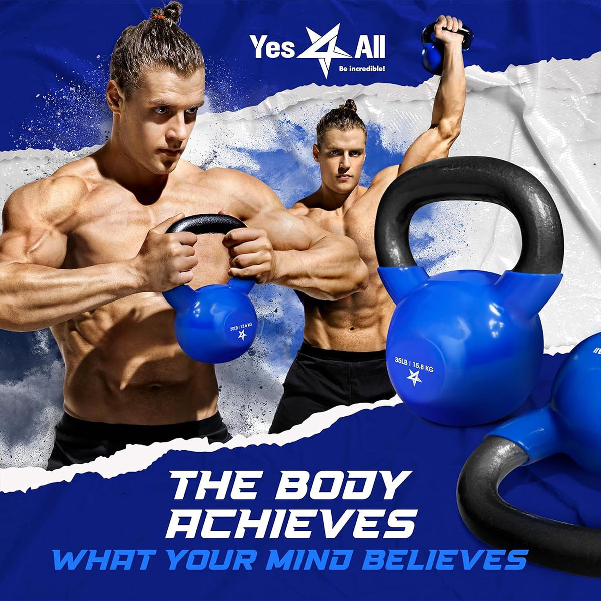Yes4All Vinyl Kettlebell, 5–100 Lb Strength Training Kettlebell