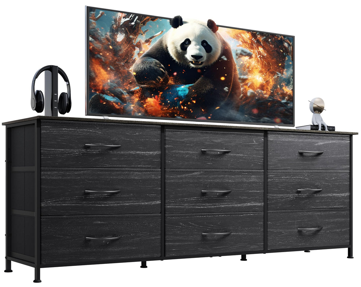 WLIVE Dresser TV Stand for 55 Inch TV, 9 Drawer Dresser for Bedroom, Black