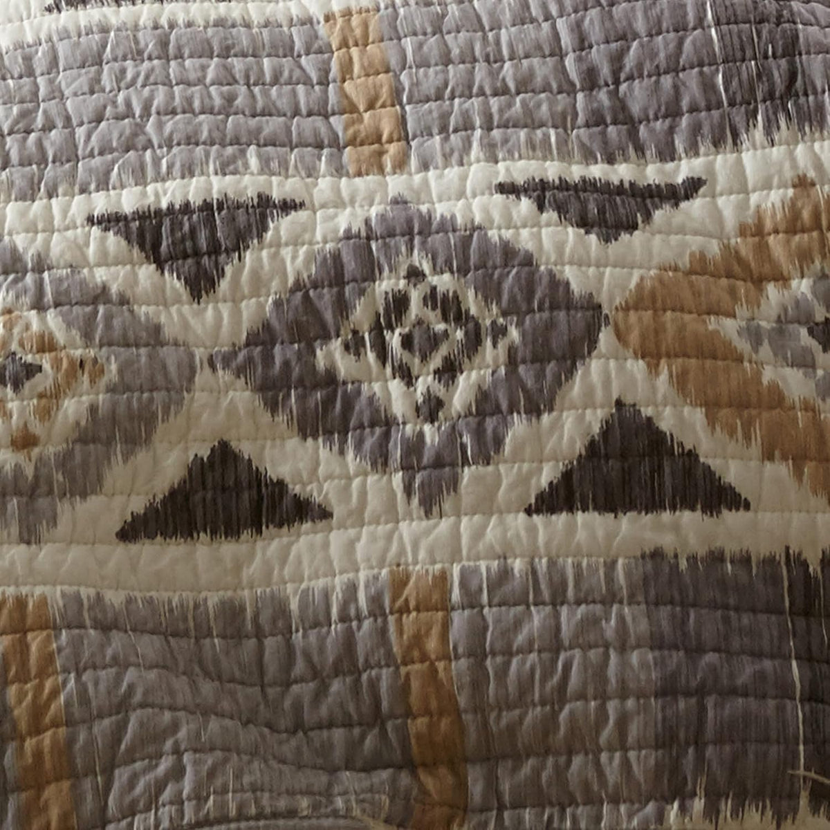 Levtex Home - Santa Fe Full/Queen Quilt - Ikat Pattern - Soft Grey, Cream, and Tan - Quilt Size (88x92in.) - Reversible - Cotton Fabric