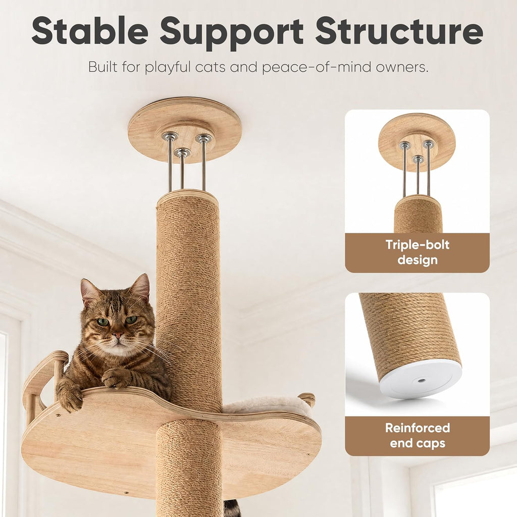 FUKUMARU Floor to Ceiling Cat Tree, 78-108in (6.5–9ft) Adjustable Cat Tower