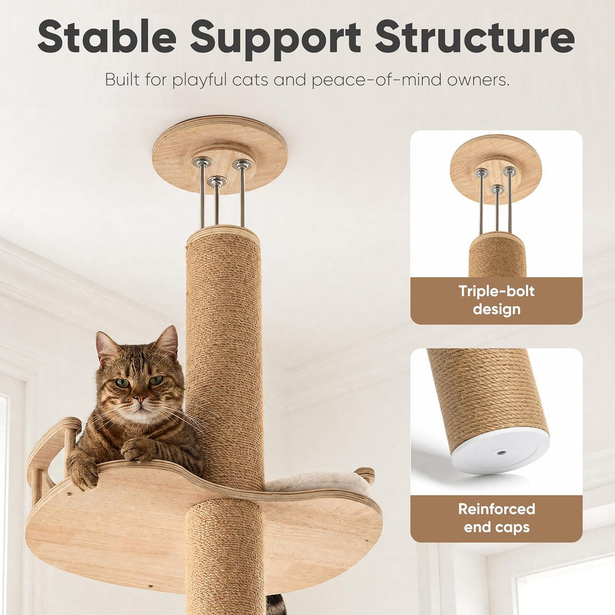 FUKUMARU Floor to Ceiling Cat Tree, 78-108in (6.5–9ft) Adjustable Cat Tower