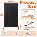 Royxen 3.5 x 6 Feet Metal Pegboard with 50 Hooks, Peg Board Display Stand with Wheels, Large Standing Pegboard Displaywith T-Base Art Display Stand for Retail Stores Exhibitions Homes (Black)