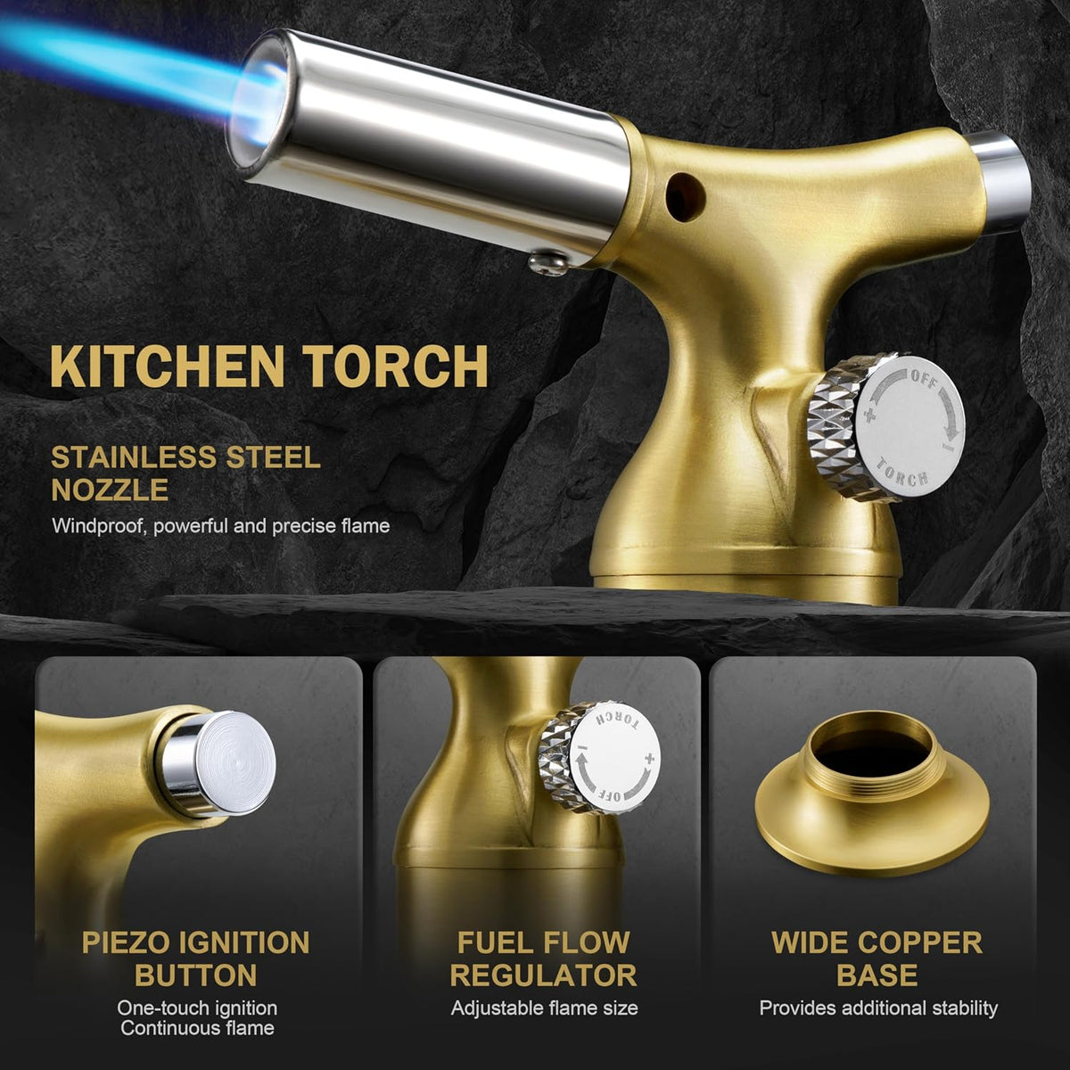 RAVS Butane Torch Lighter with Solid Copper Design, Food Torch for Cooking