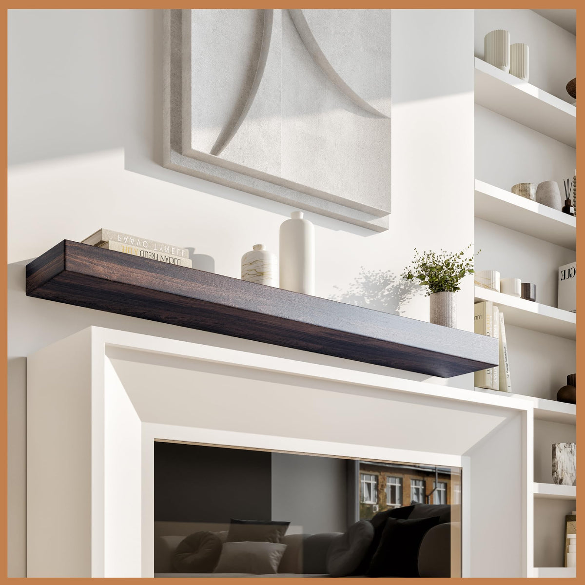 Avana Fireplace Mantel - Wall-Mounted Mantles for Over Fireplace - Farmhouse Fireplace Mantle Shelves - Handcrafted Wood Fireplace Mantels - Floating Mantel 72 Inches X 8 X 5 - Rustic Natural