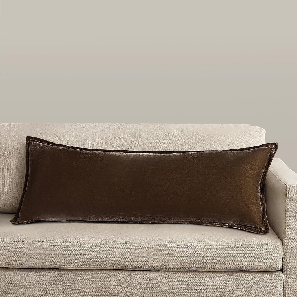 HiEnd Accents Stella Faux Silk Velvet Green Ochre Long Lumbar Pillow