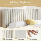 Yaheetech Queen Bed Frame with Headboard, Ivory Channel-Tufted Platform