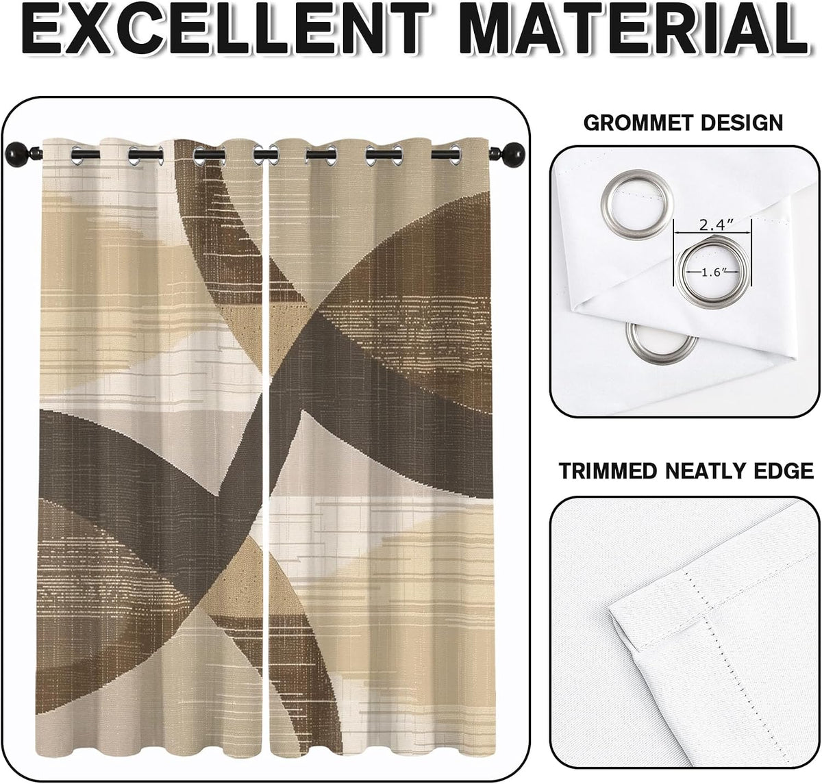 Mid Century Blackout Curtains & Gifts, Thermal Insulated Room Darkening Grommet Drapes for Bedroom Living Room, Minimalist Modern Abstract Window Treatments, 108 Inch Drapes 2 Panel Set