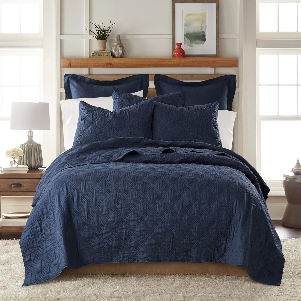 Levtex Home - 100% French Flax Linen Front/100% Cotton Back - Quilted Throw - French Flax Washed Linen - Charcoal - Throw Size (50 x 60in.)