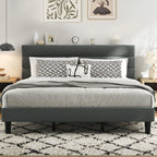 Fluest King Size Bed Frame, Platform Bed Frame with Velvet Upholstered Headboard, No Box Spring Needed, Sturdy Metal Support, Noise Free, Easy Assembly, Beige