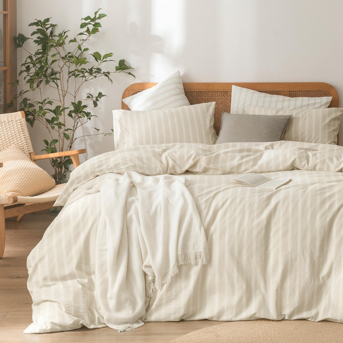 BESTOUCH Cotton Solid Duvet Cover Set Linen Feel Cornflower Blue Queen