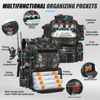 Tactical Fishing Backpack with 4 Tackle Boxes, Rod Holders & Bottle Holder