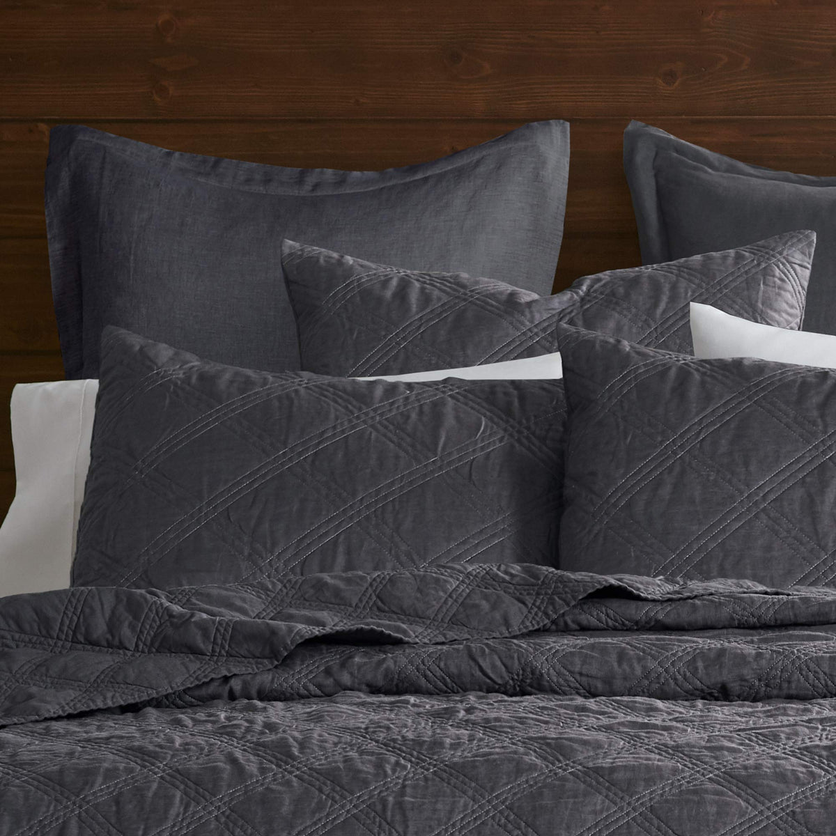 Levtex Home - 100% French Flax Linen Front/100% Cotton Back - Quilted Throw - French Flax Washed Linen - Charcoal - Throw Size (50 x 60in.)