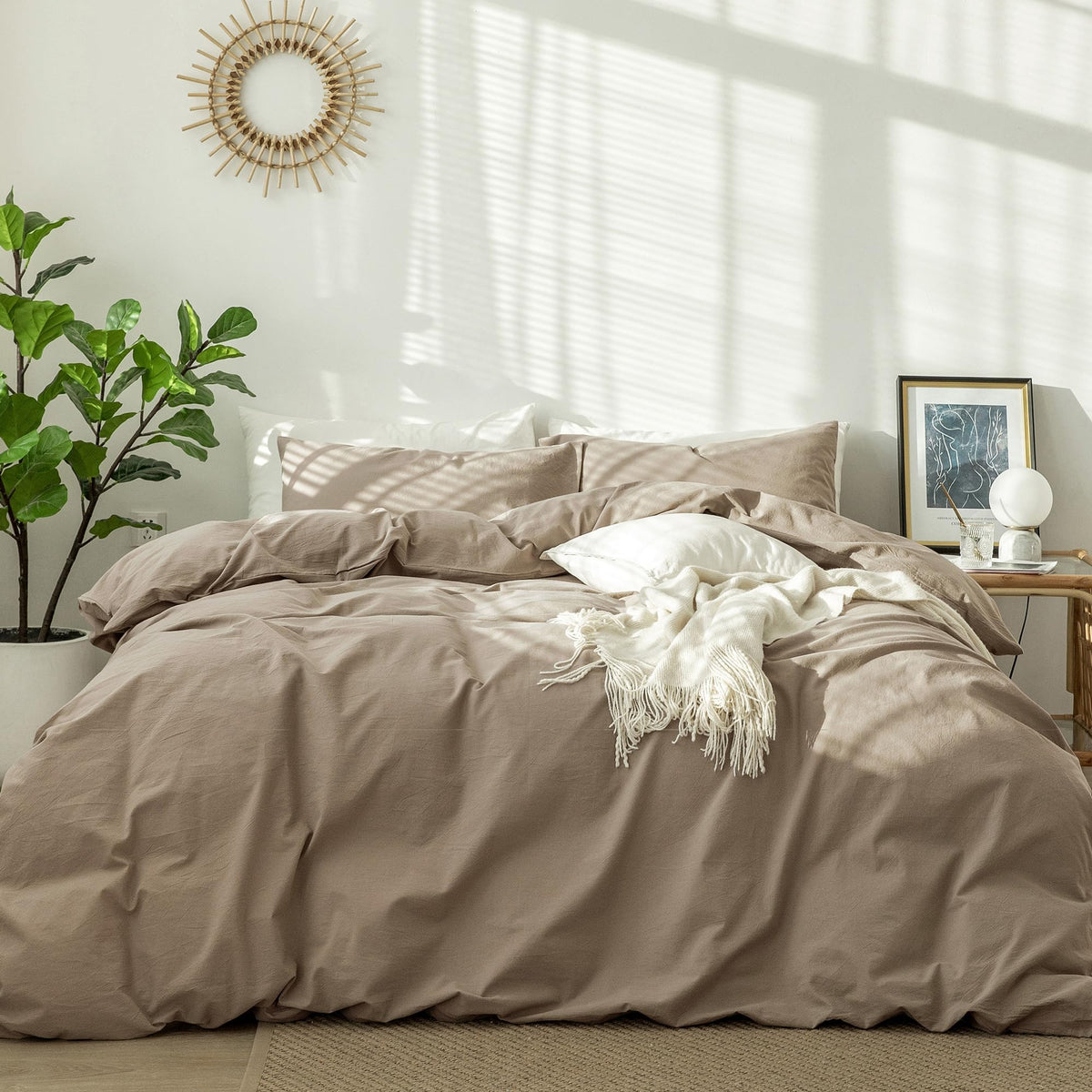 MooMee Duvet Cover Set 100% Washed Cotton Linen Like King