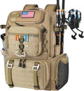 29L Multi-Compartment Fishing Tackle Backpack with 4 Rod Holder, Integrated Cooler and Rain Cover