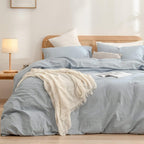 BESTOUCH Cotton Solid Duvet Cover Set Linen Feel Cornflower Blue Queen