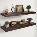 Live Edge Elm Floating Shelves - 24 In Rustic Solid Wood Shelves with Heavy-Duty Invisible Bracket, Wall-Mounted Wooden Shelf for Living Room, Bathroom, Kitchen Storage & Display, Set of 2, Natural