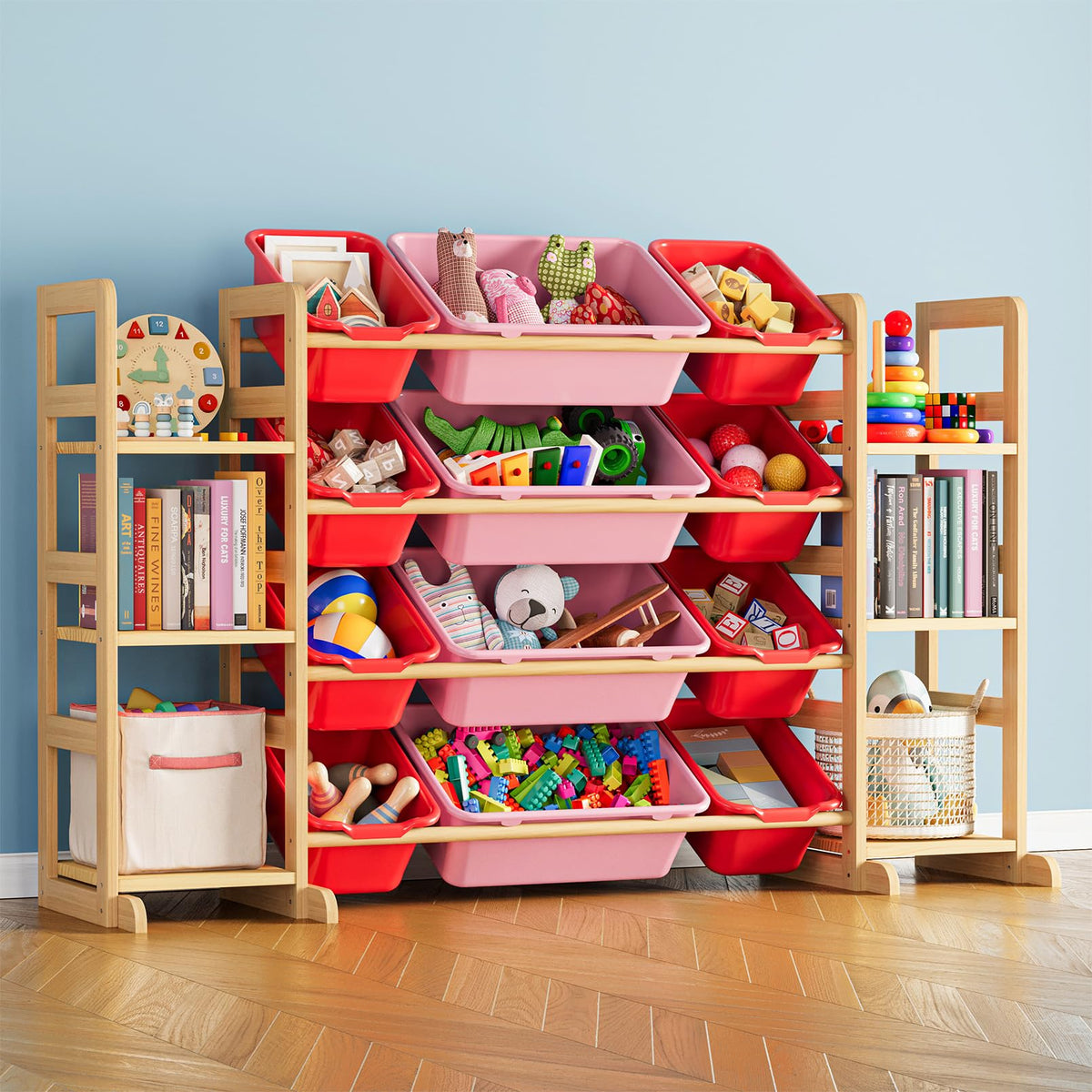 SpaceAid Toy Storage Organizer with 6 Shelves and 12 Bins, Bookshelf/Bookcase, Kids Bin Shelf, Toys Box for Playroom Organization for Bedroom & Room Decor, White, 52.3" W