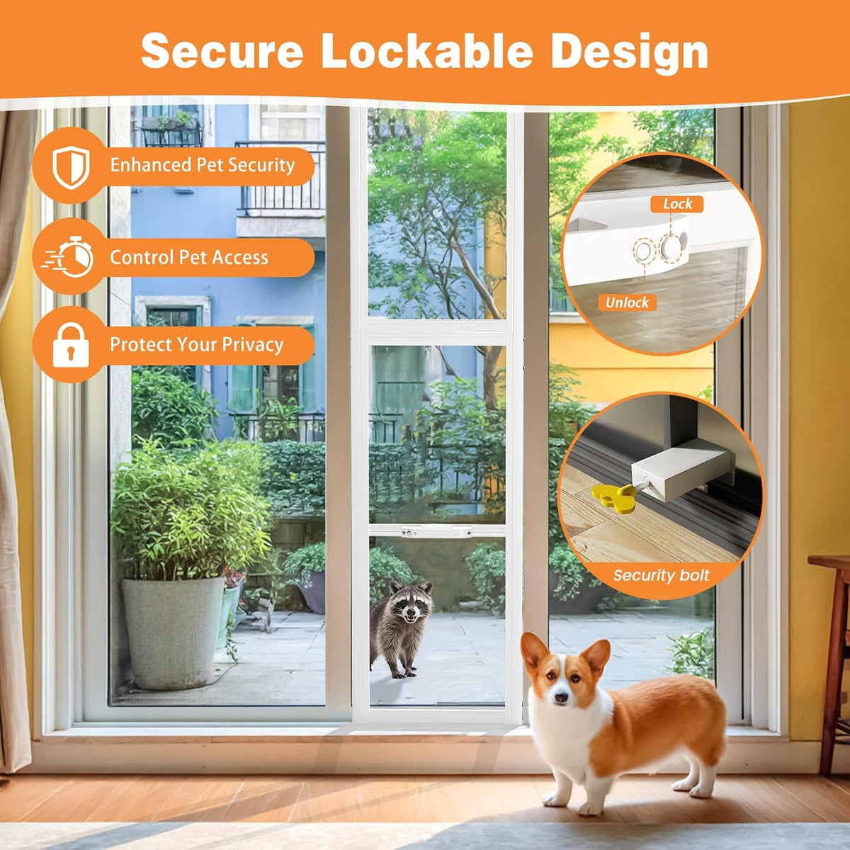 Dog Door for Sliding Glass Doors, 68.9" to 74.8" Height Adjustable Pet Door, Two Piece Design Sliding Glass Dog Door with Security Lock for Apartments, Rentals, Patios