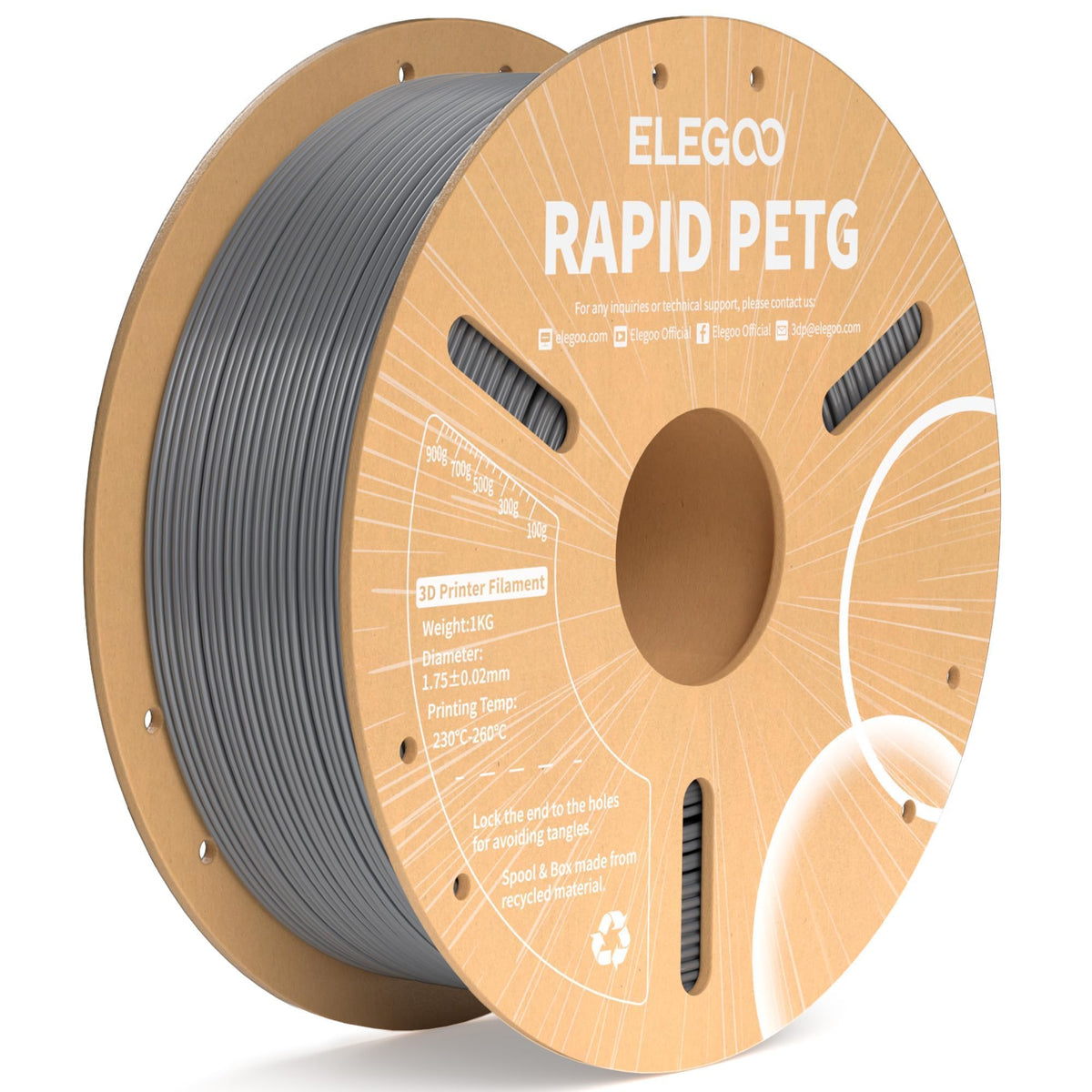 ELEGOO Rapid PETG 3D Printer Filament 1.75mm Black 10KG Bulk