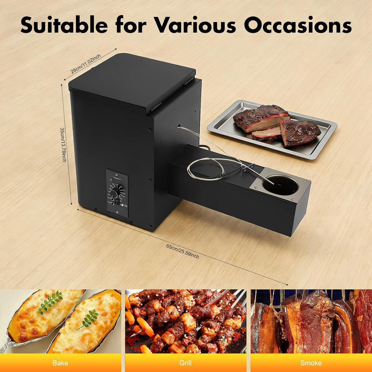 Pellet Smoker Hopper, 250W 110V 180℉- 500℉ Ajustable Temperature Electric Wood Pellet BBQ Grill Hopper Assembly Kit Pellet Hopper for Smokers (Knob Control 25.59 x 11.02 x 13.78in)