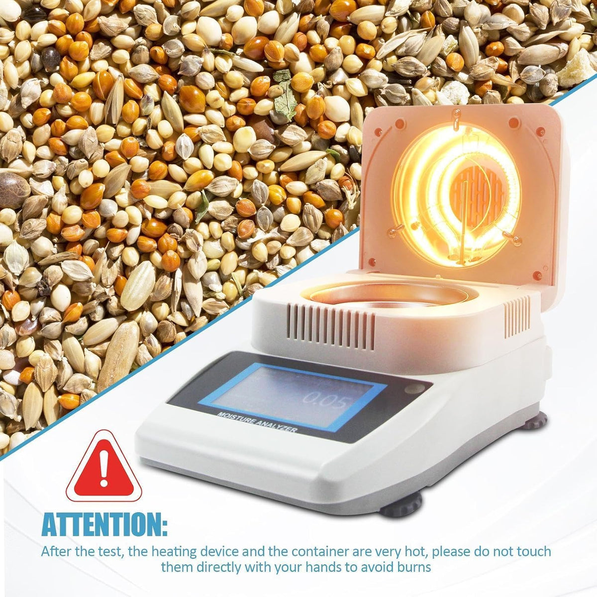 110V Halogen Moisture Analyzer Accuracy 0.001g,4.3In Touch Screen Lab Grain Moisture Analyzer - 0.01% Readability Water Content Test with 120g Capacity 3 Drying Modes for Agriculture Medicine