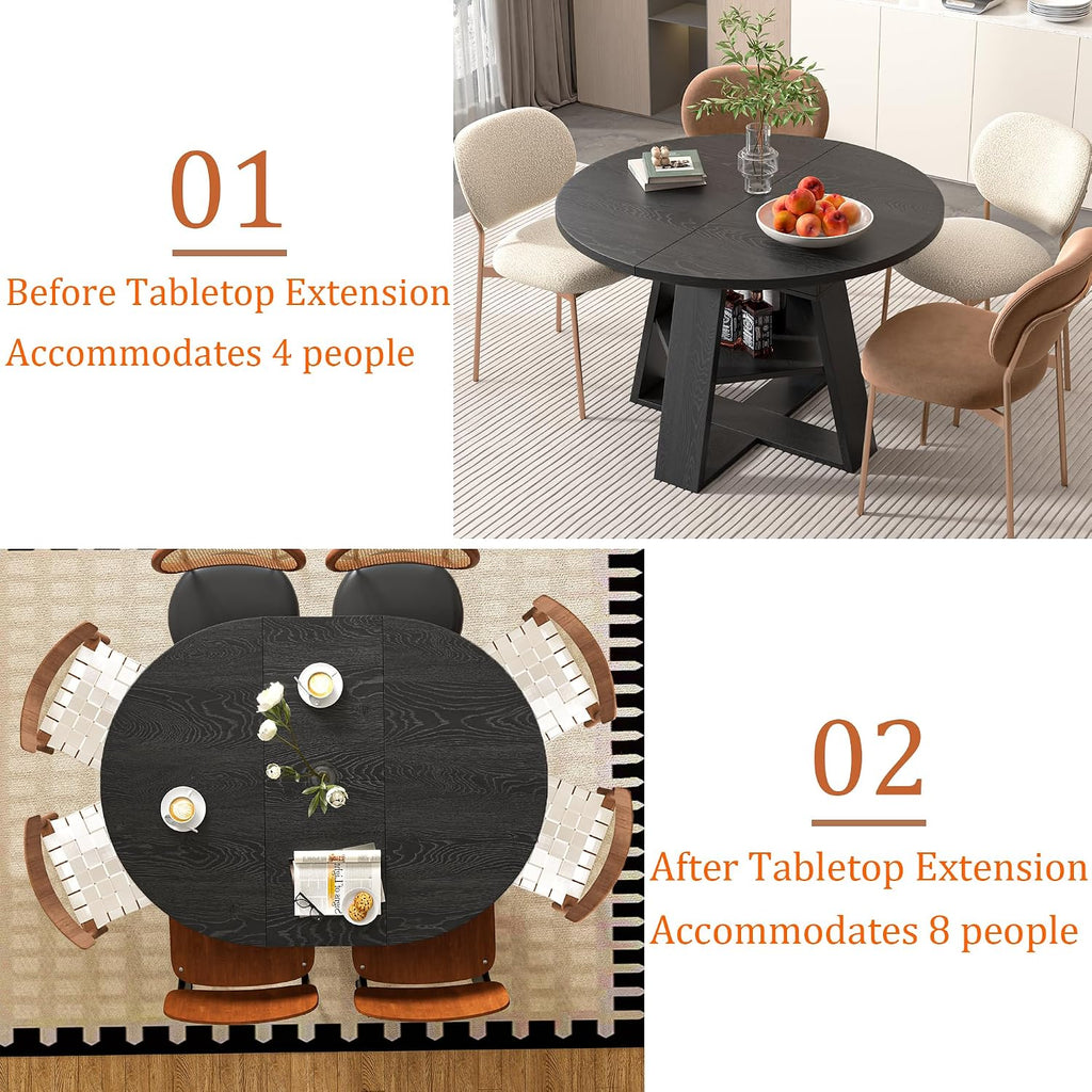 43.3"-59" Extendable Round Oval Dining Table for 4-8 with Storage Shelf