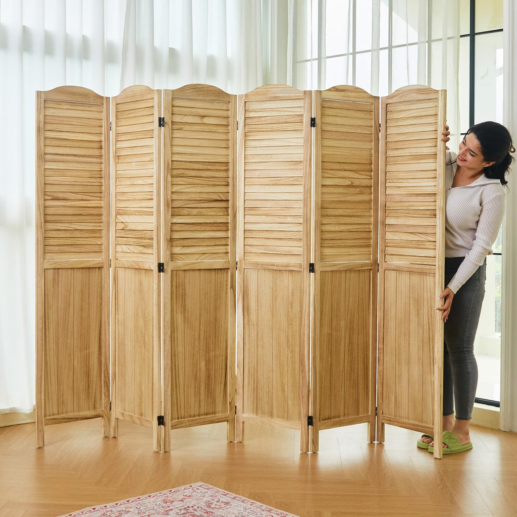 Room Dividers and Folding Privacy Screens, Wood Louvered Separators Divider Wall for Home Office Bedroom - 4 Panels, 63 * 67inch (Brown)
