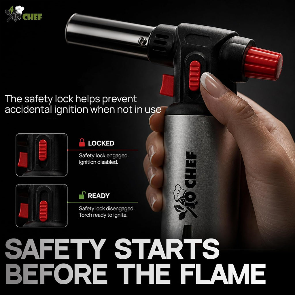 Jo Chef Kitchen Torch, Refillable Butane Torch for Creme Brulee, Cooking