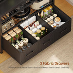 Itaar Bakers Rack with Storage and Power Outlet, 35.4 inch Coffee Bar Cabinet, Microwave Stand Kitchen Cabinet with Hutch, LED Lights, Wine Rack and Hooks (Black)